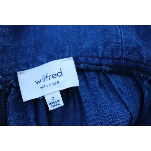 Wilfred Women's US2 Blue Moroccan Pinafore Dress Linen Cross Back Pckt Midi $178 - Picture 4 of 8